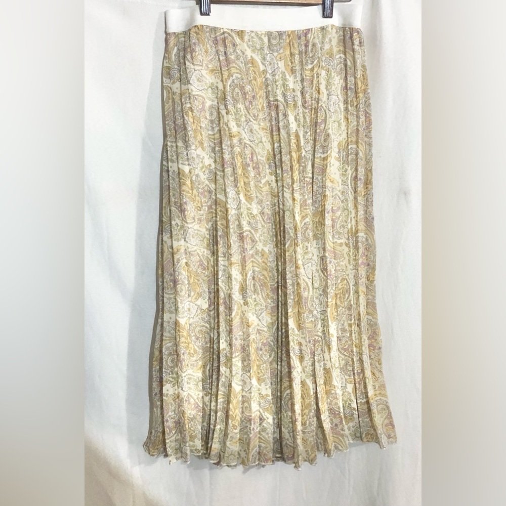 WD NY Maxi Accordion Pleat Skirt Lined Elastic Waist Paisley Party Preppy Trendy
